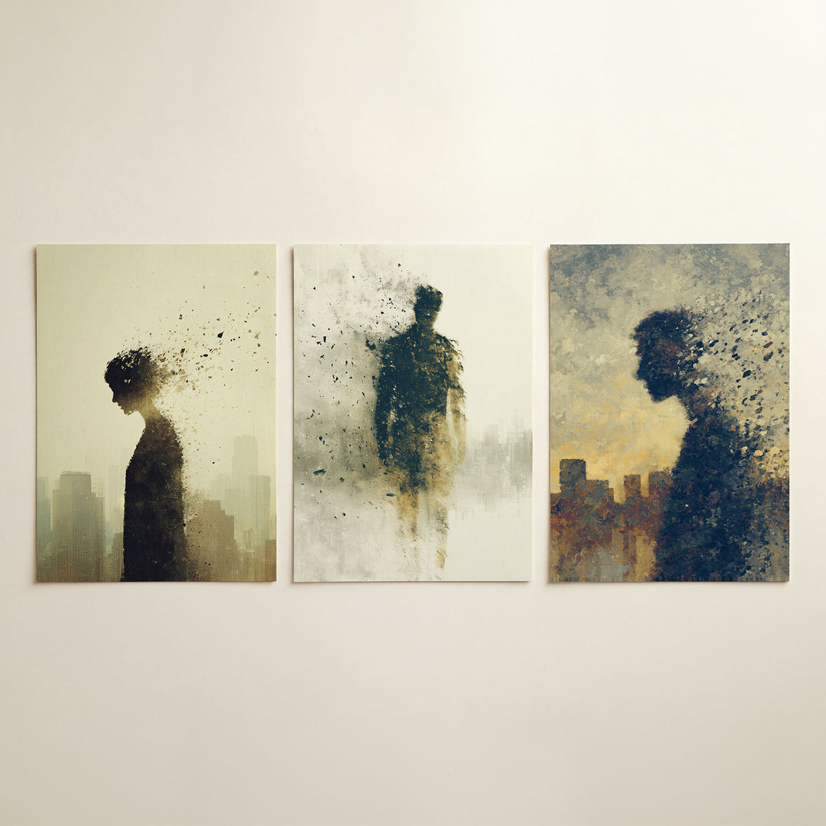 Vervagende silhouet driedelige posterset in tweede interieur