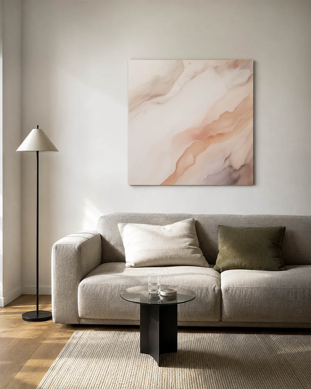 Organische lijnen kunstwerk – vierkante wanddecoratie – dit kunstwerk toont vloeiende, organische lijnen in zachte tinten. De