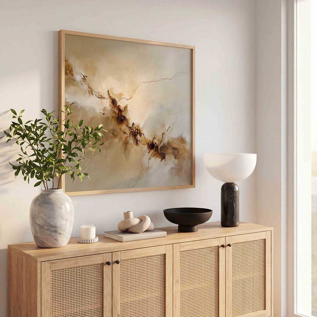 Abstracte beige en bruine – abstracte wandkunst als vierkante poster