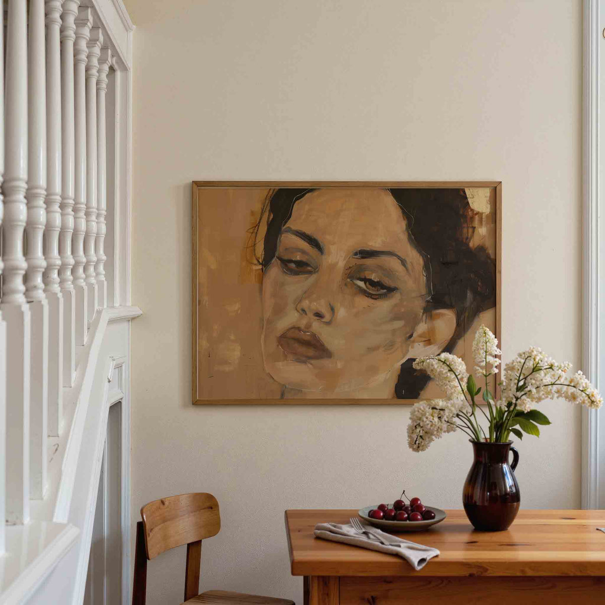 Portret van vrouw – liggende illustratie poster als wanddecoratie