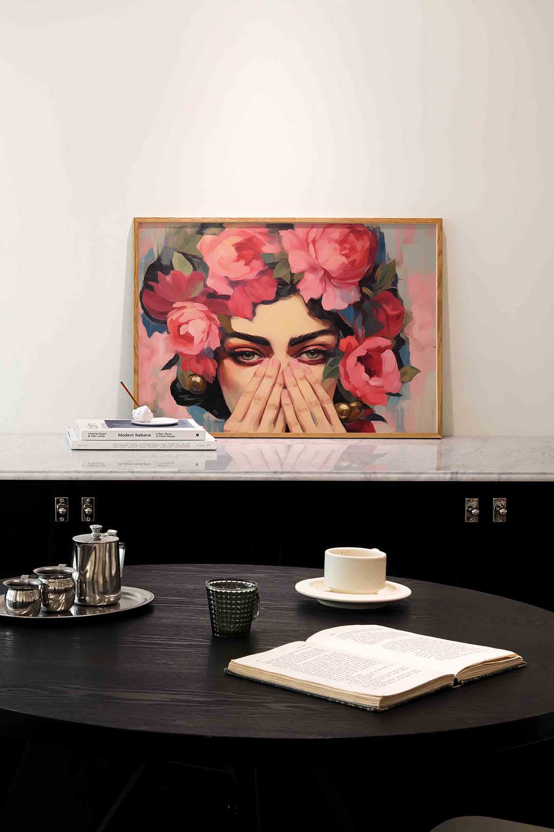 Bloemen en gezicht – portret poster in liggend formaat