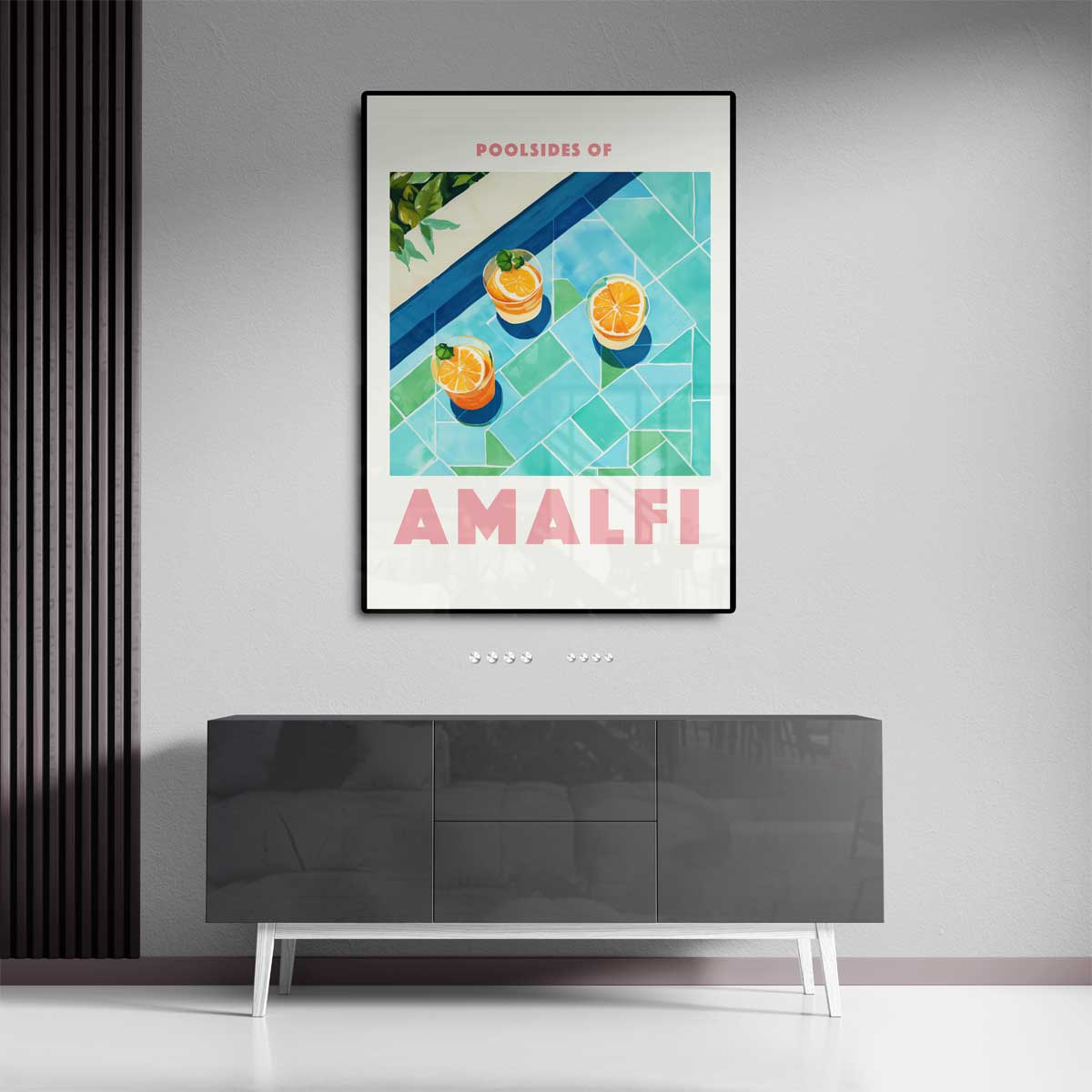 Poolside Genieten in Amalfi – kunstwerk met zwarte baklijst
