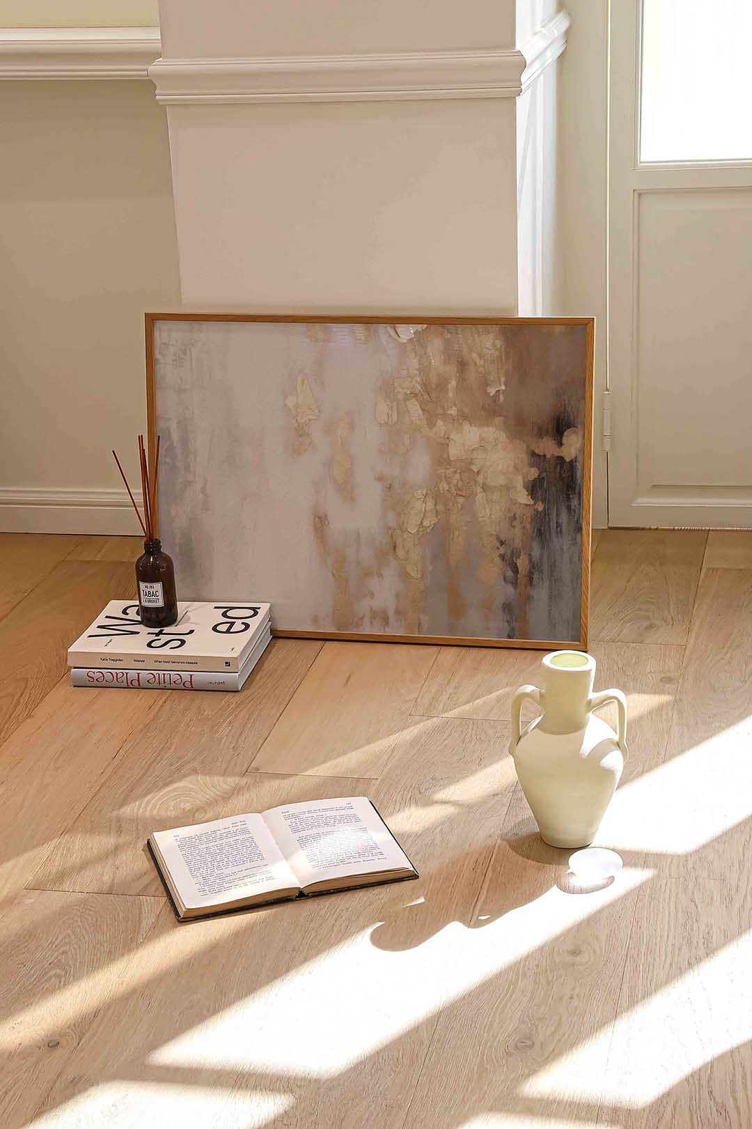 Abstracte beige en grijze – liggende kleurrijke abstracte wanddecoratie van WallArtistic