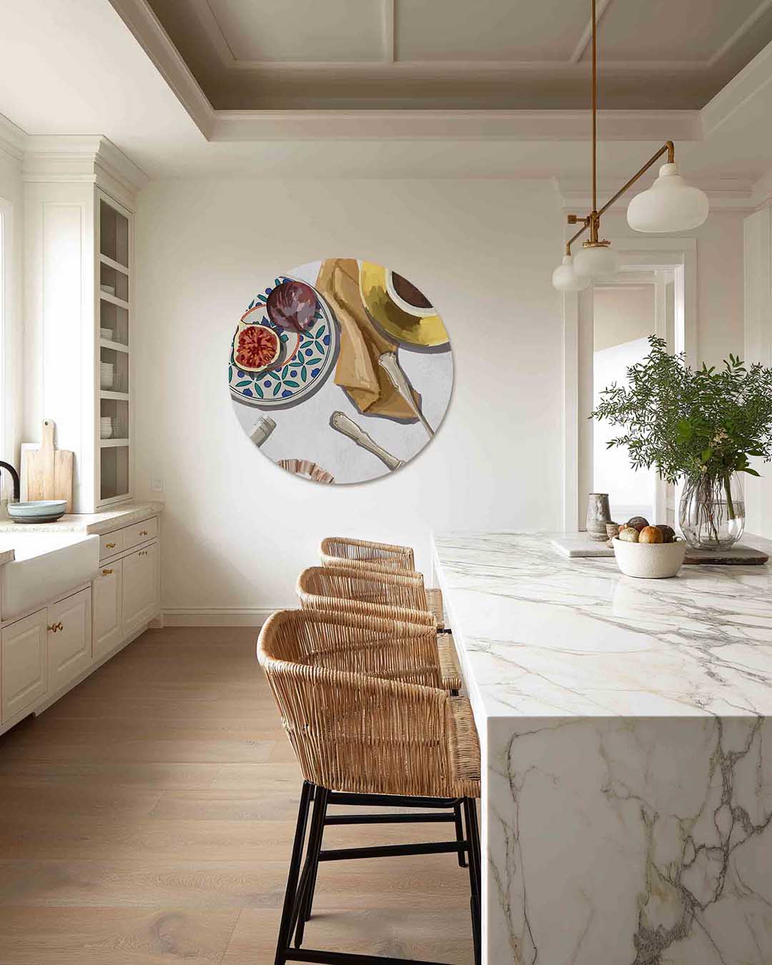 Figuur op tafel – abstracte muurcirkel als ronde wanddecoratie