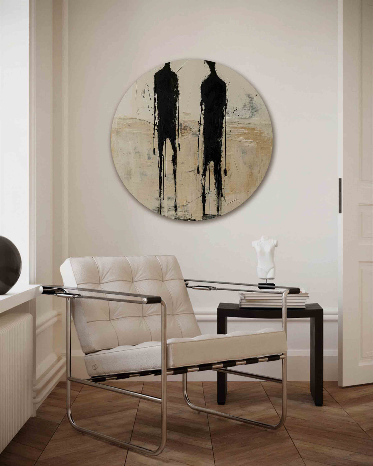 Twee figuren – abstracte muurcirkel als ronde wanddecoratie