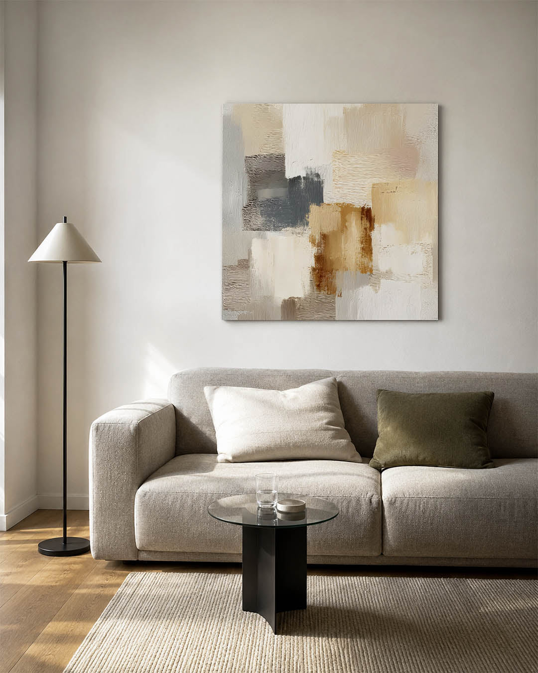 Neutrale kleurencompositie kunstwerk – vierkante wanddecoratie – dit werk toont een harmonie van rechthoekige vormen in