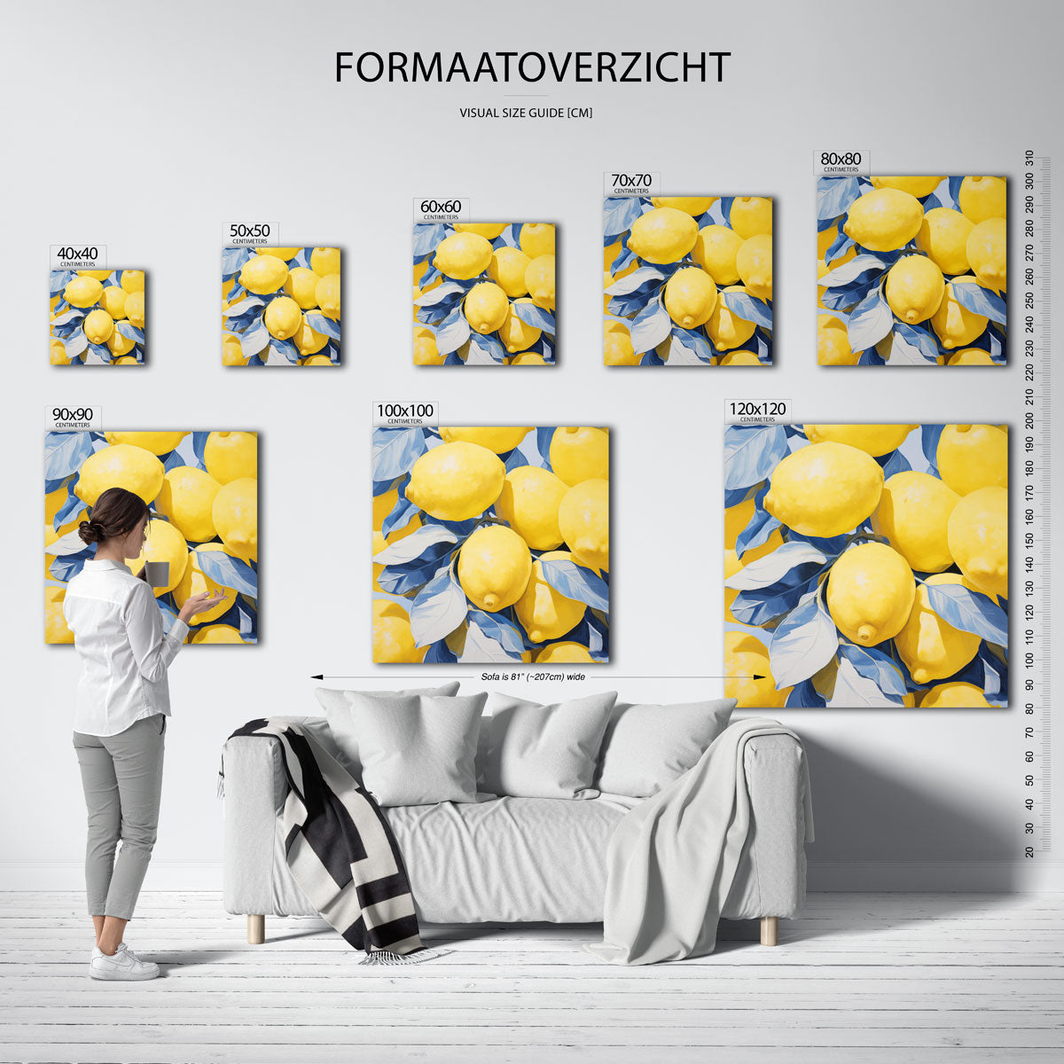 Citroenen en bladeren – vierkante muurposter met kunst en design