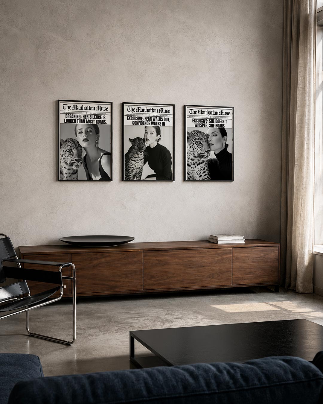 Stille kracht posterset – tweede productweergave – een vrouw en een luipaard delen een serene blik