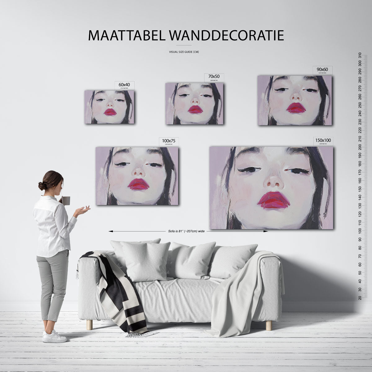Portretstudie – Liggende wanddecoratie – moderne liggende wanddecoratie