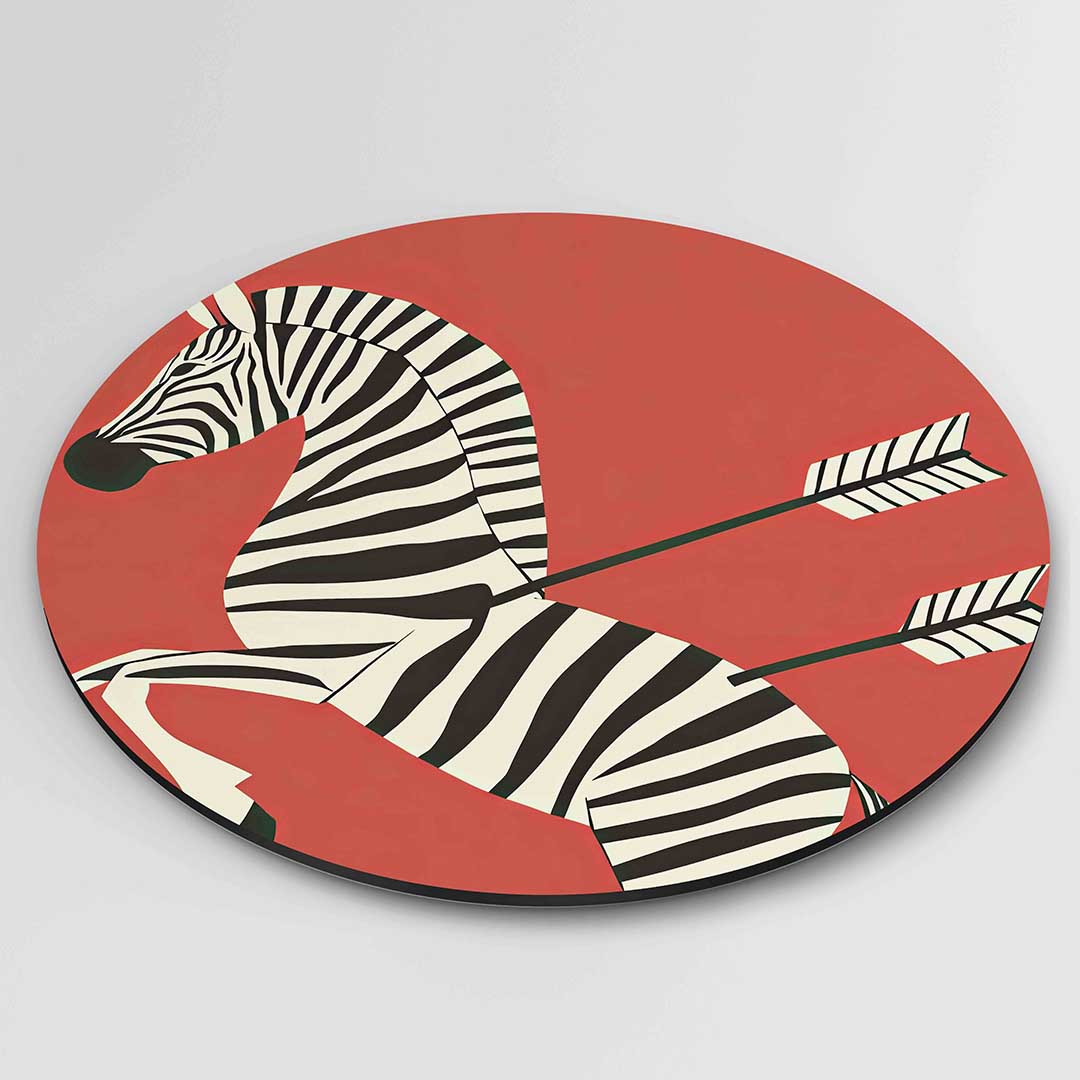 Zebra met pijlen – geïllustreerde wandkunst als moderne muurcirkel