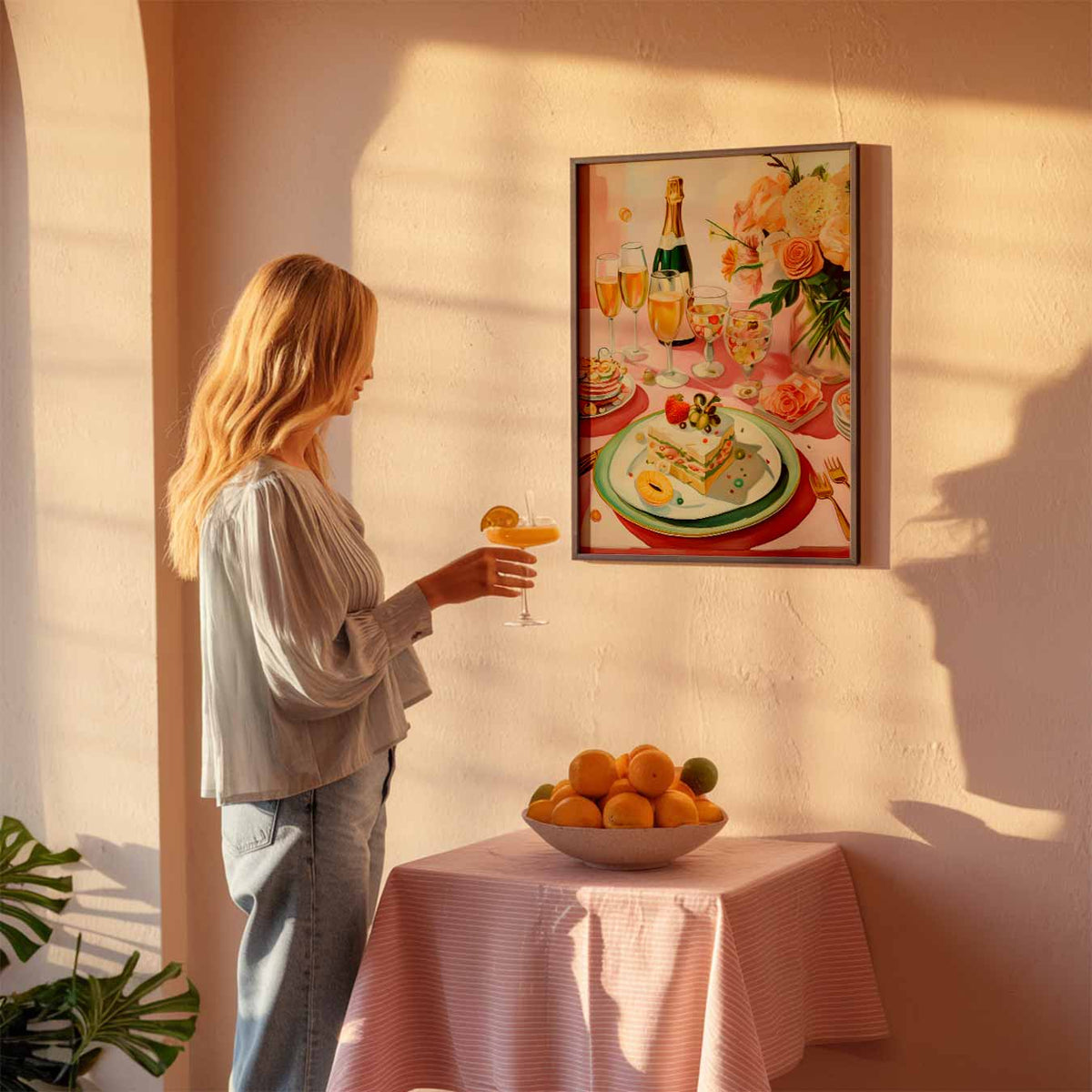 Romantische Brunch Tafereel – keuken poster als sfeervolle staande wanddecoratie