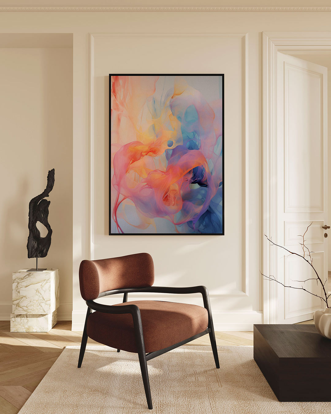 Vloeiende kleurenwerveling – staande wanddecoratie