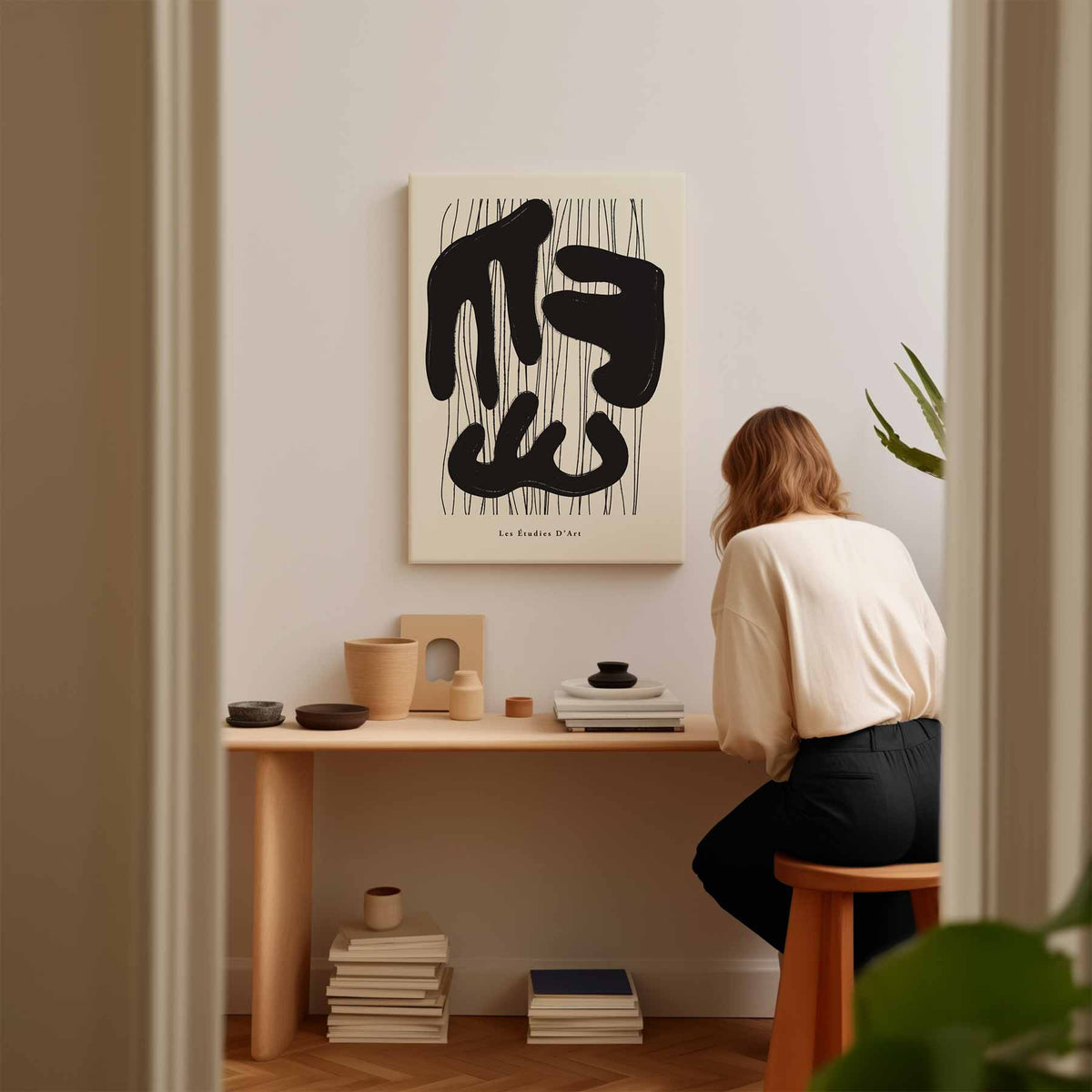 Organische Vormen in Zwart – modern portret kunstwerk van WallArtistic