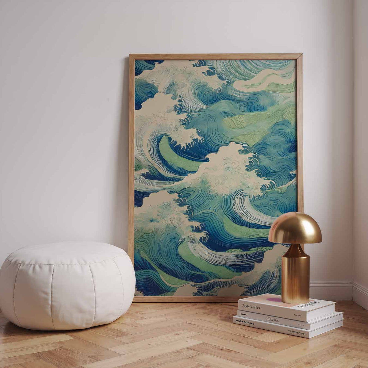 Golvende Blauwe Kunstposter – staande kleurrijke abstracte wanddecoratie van WallArtistic