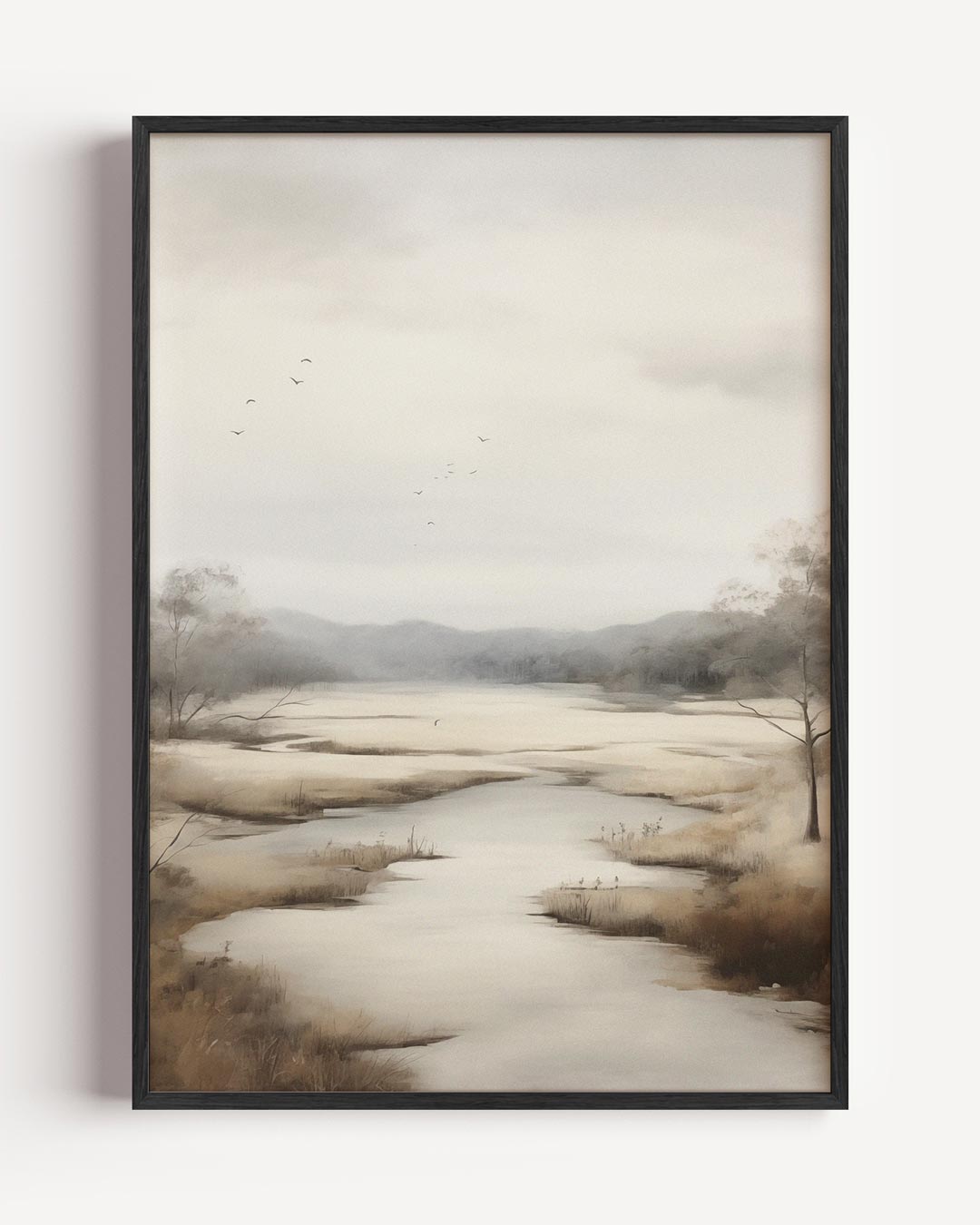 Rustig Rivierlandschap – natuur en stad portret poster als wanddecoratie