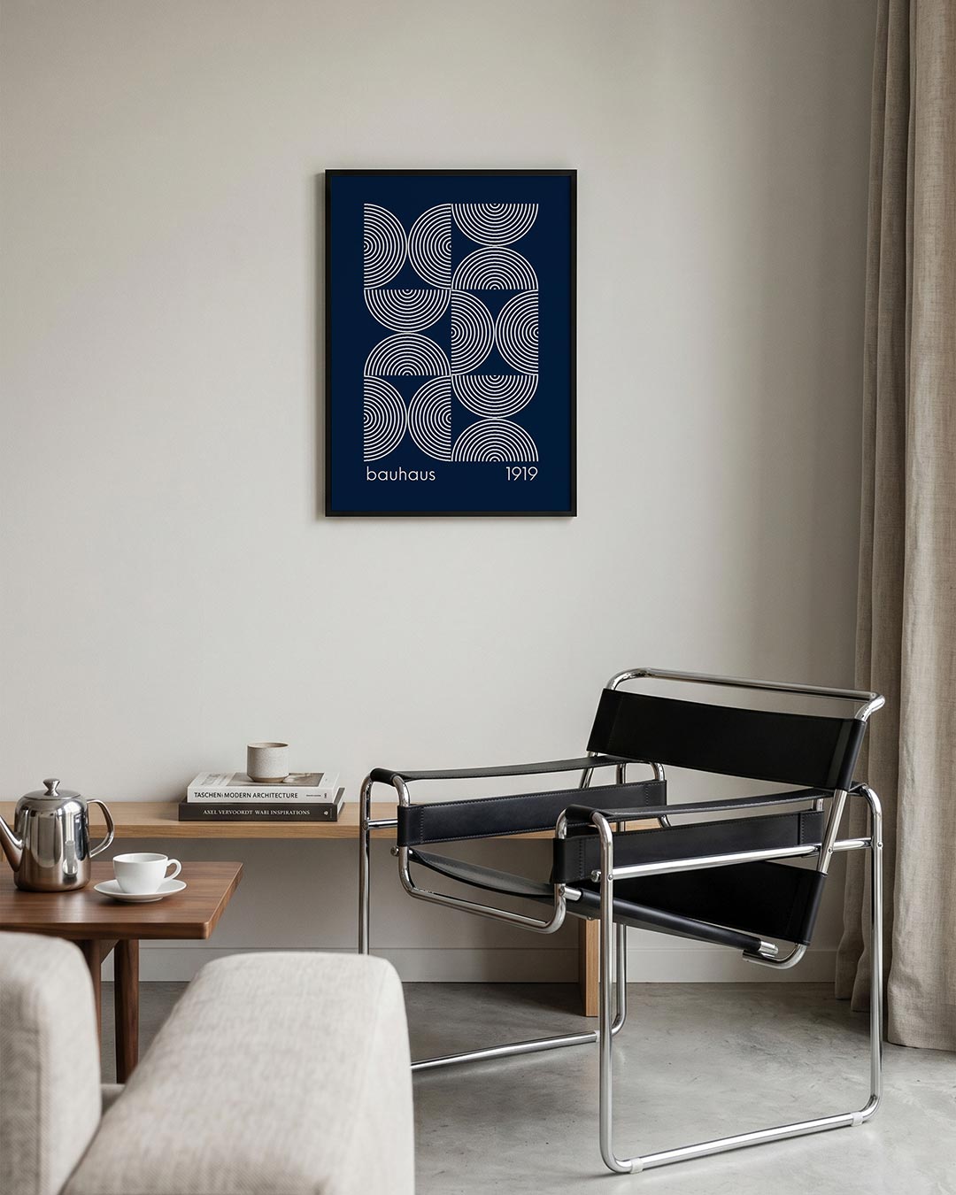 Cirkelpatroon en lijnen – geometrische Bauhaus poster in staand formaat