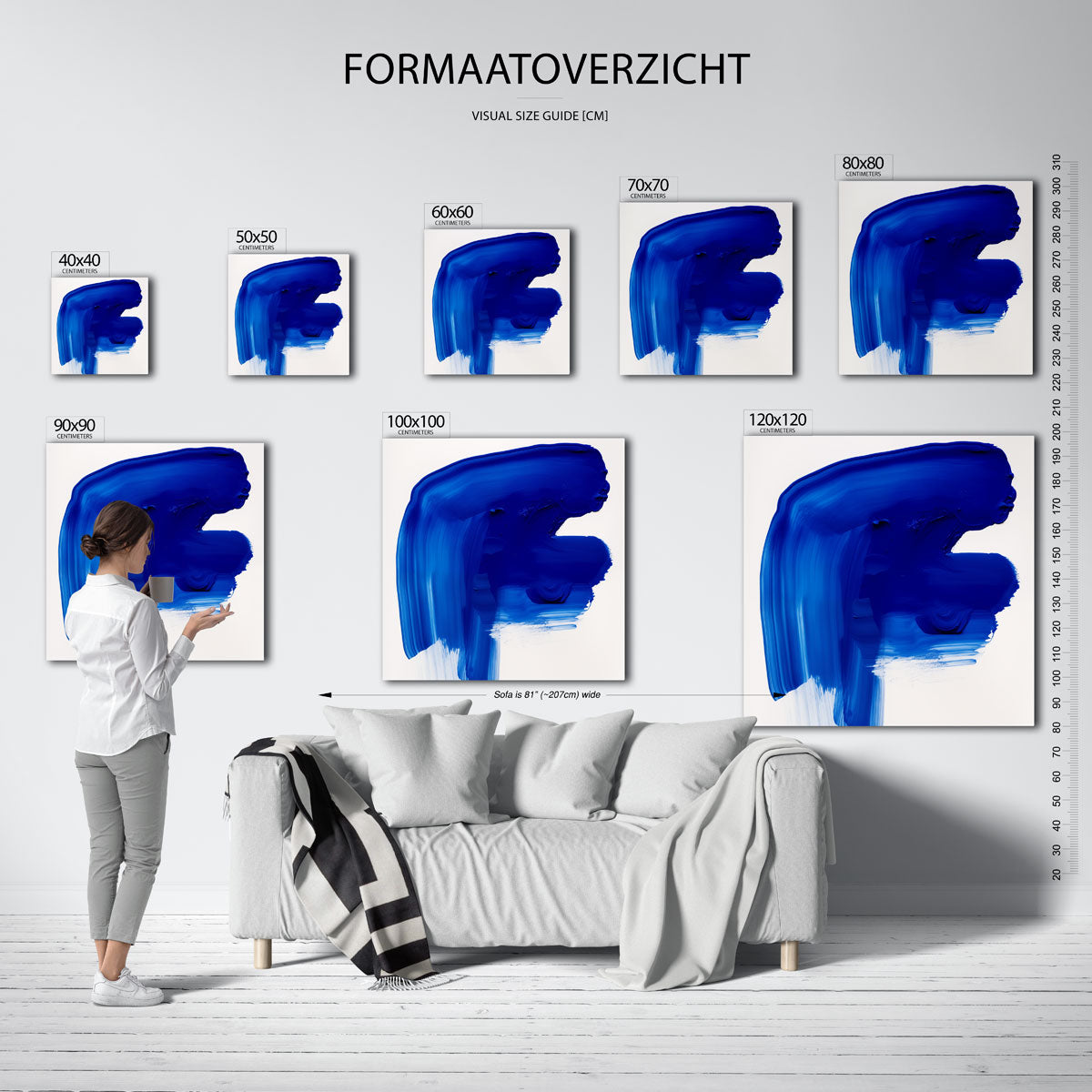Blauwe penseelstreek – vierkante muurposter met kleurrijke vormen