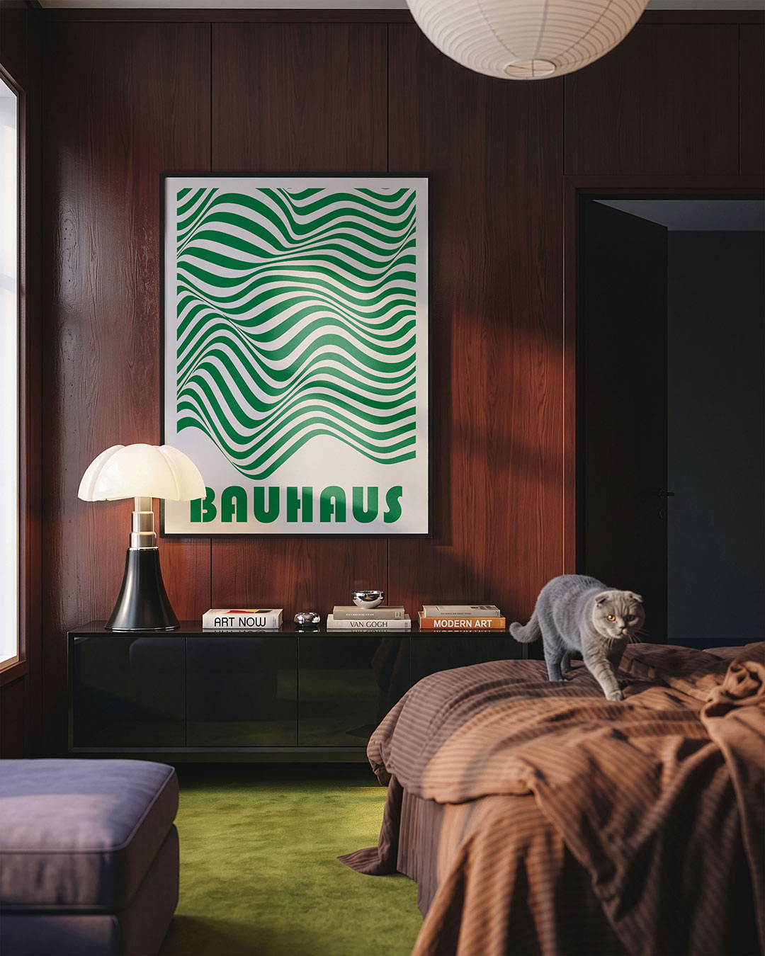 Golvend lijnenspel – geometrische Bauhaus poster in staand formaat