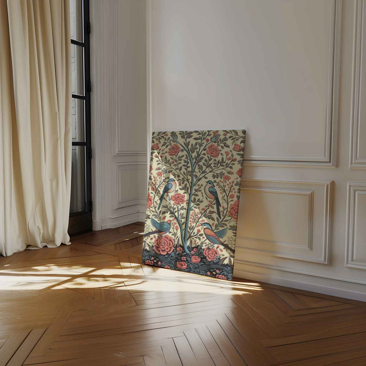 Bloemen en Vogels Paradijs – plexiglas wanddecoratie in portret formaat