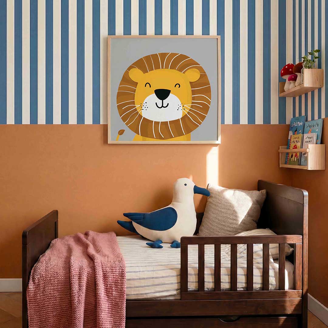 Lachende leeuw – kids poster in vierkant formaat