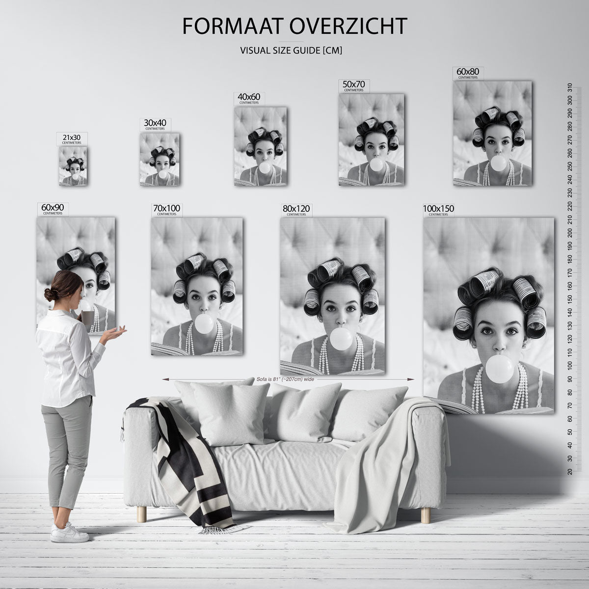 Meisje met kauwgombel – staande muurposter in Pop Art stijl