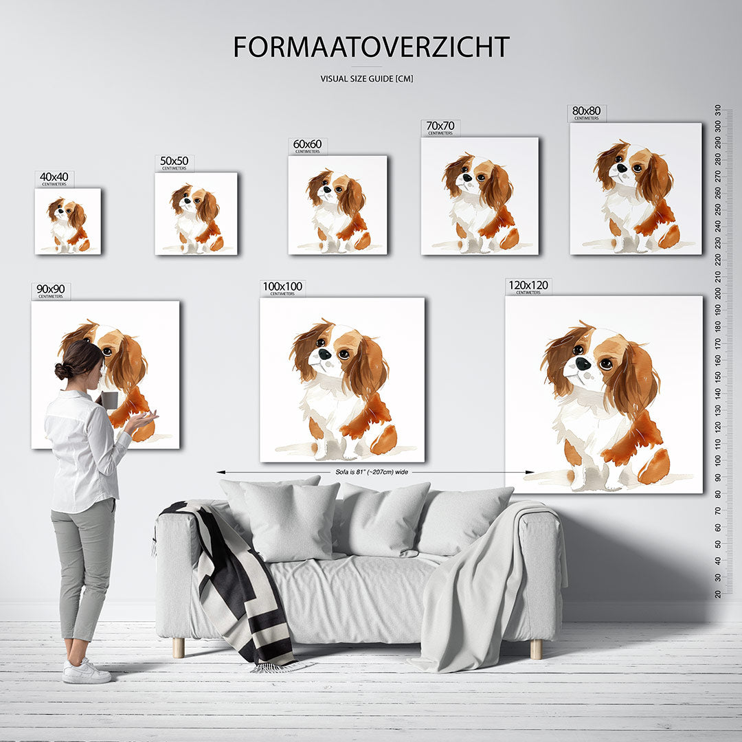 Speelse hondenillustratie kunstwerk – sfeerbeeld – dit kunstwerk toont een schattige hond met grote ogen en lange oren. De