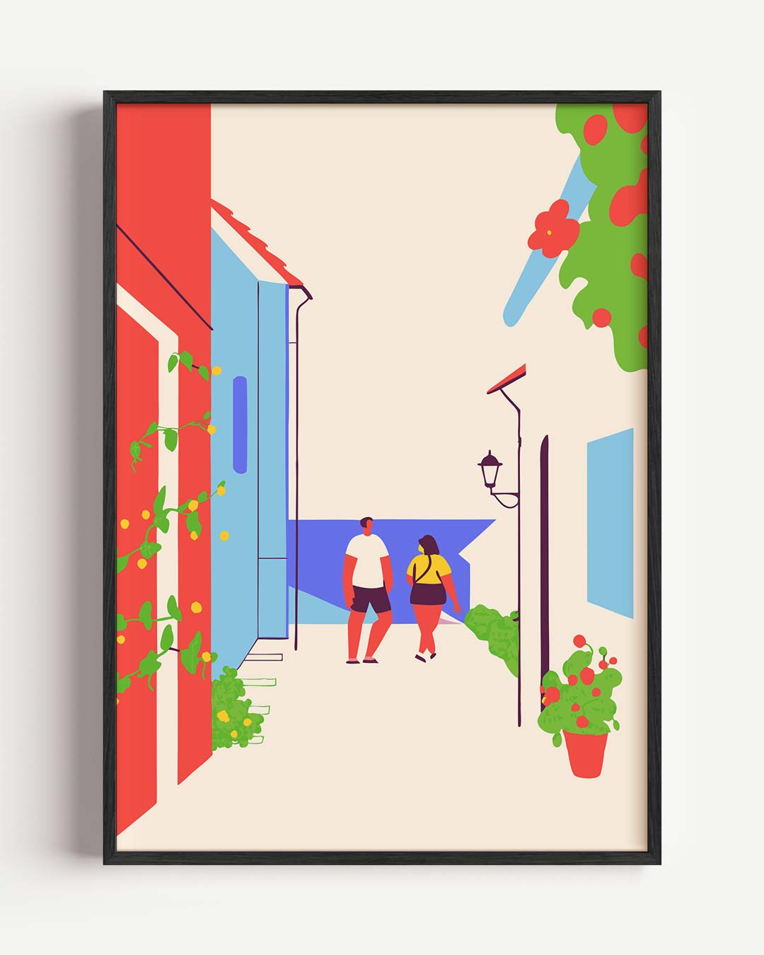 Zomerse Straatwandeling Illustratie – zomer portret poster als wanddecoratie