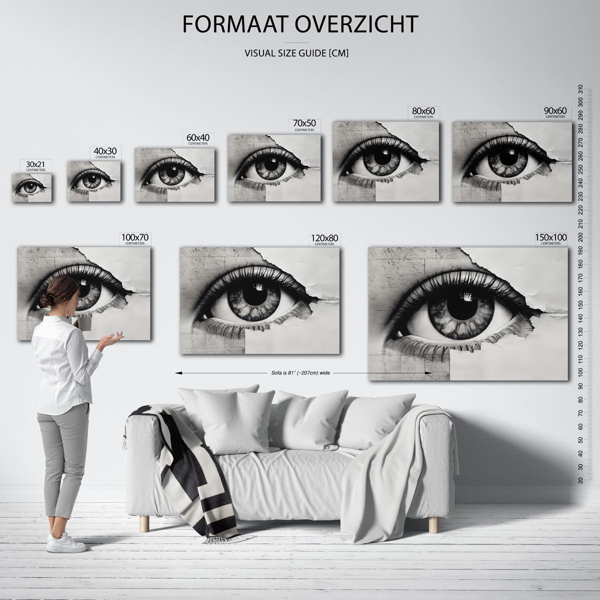 Oog in zwart wit – landscape muurposter met eigentijdse illustratie