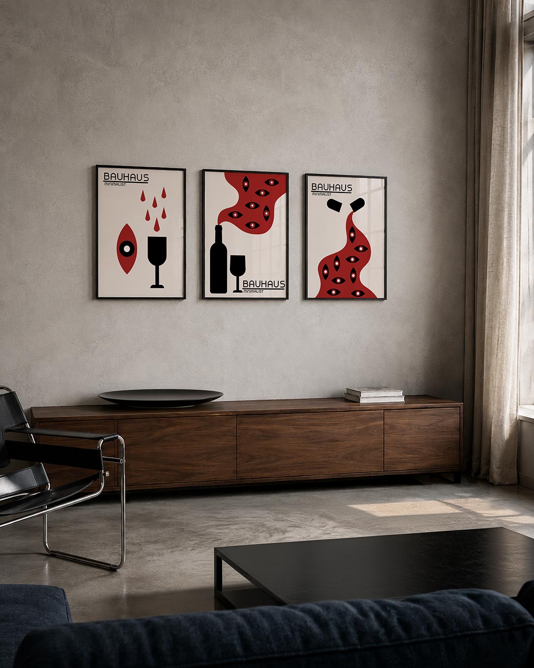 Vormen en vlakken posterset – tweede productweergave – deze posterset in drie delen toont een spel van zwarte en rode vormen
