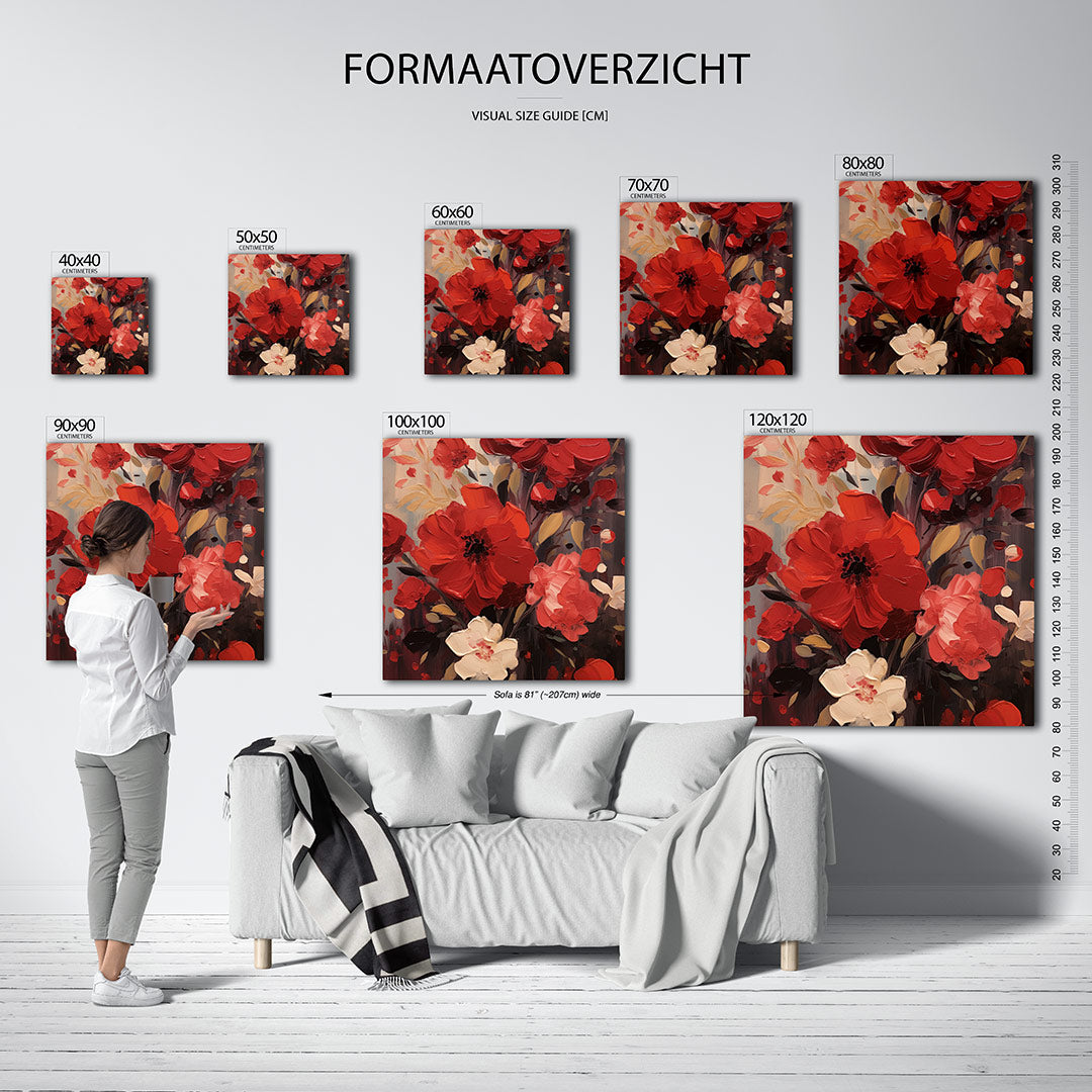 Expressieve bloemen kunstwerk – dit kunstwerk toont levendige bloemen in rijke tinten, met dynamische penseelstreken en een