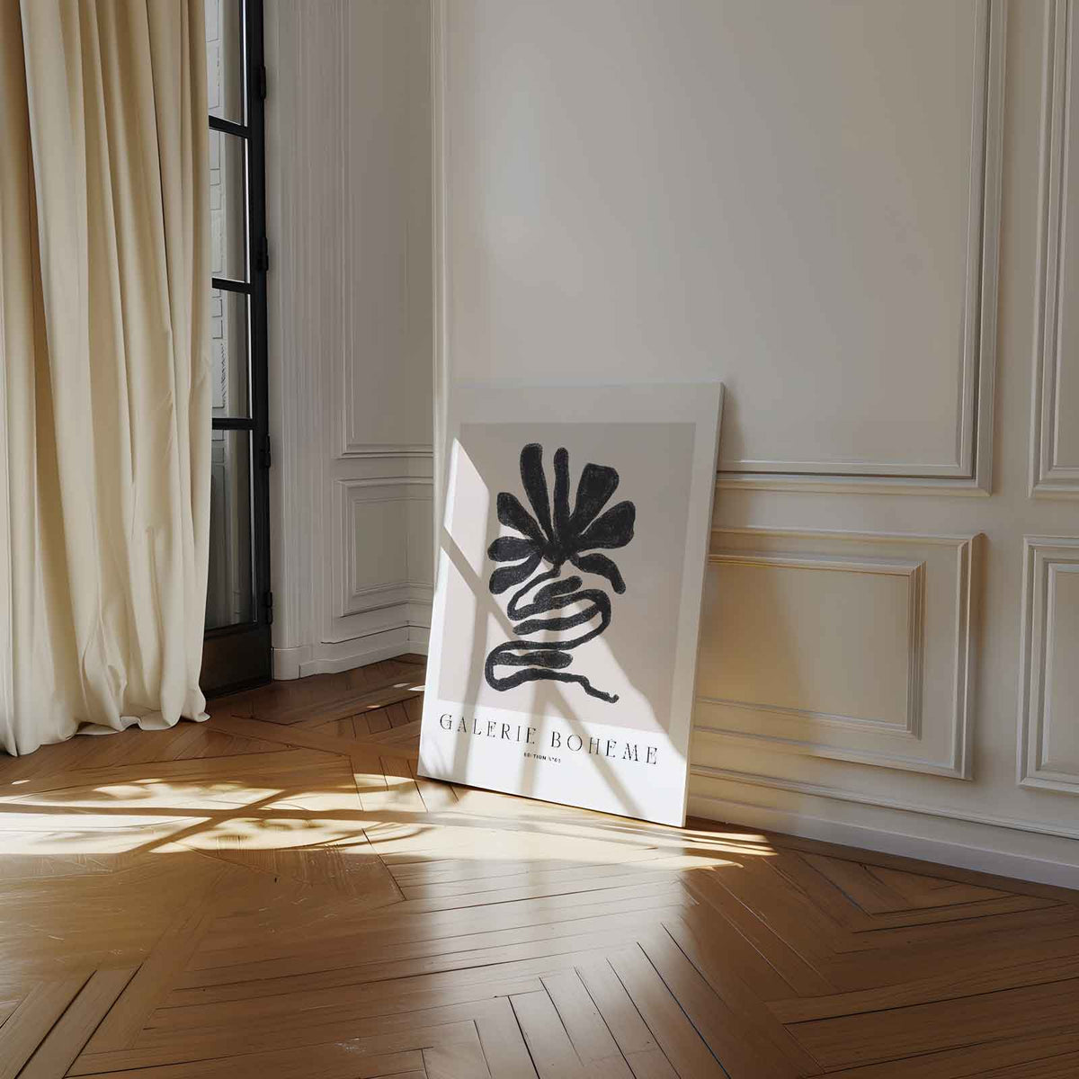 Abstracte Bloemvorm – kunstwerk met zwarte baklijst