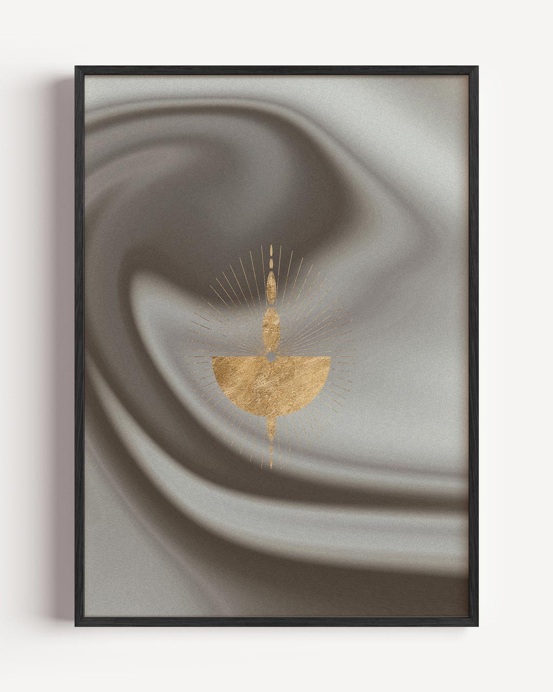 Gouden Stralen op Zacht Grijs – textuur portret poster als wanddecoratie
