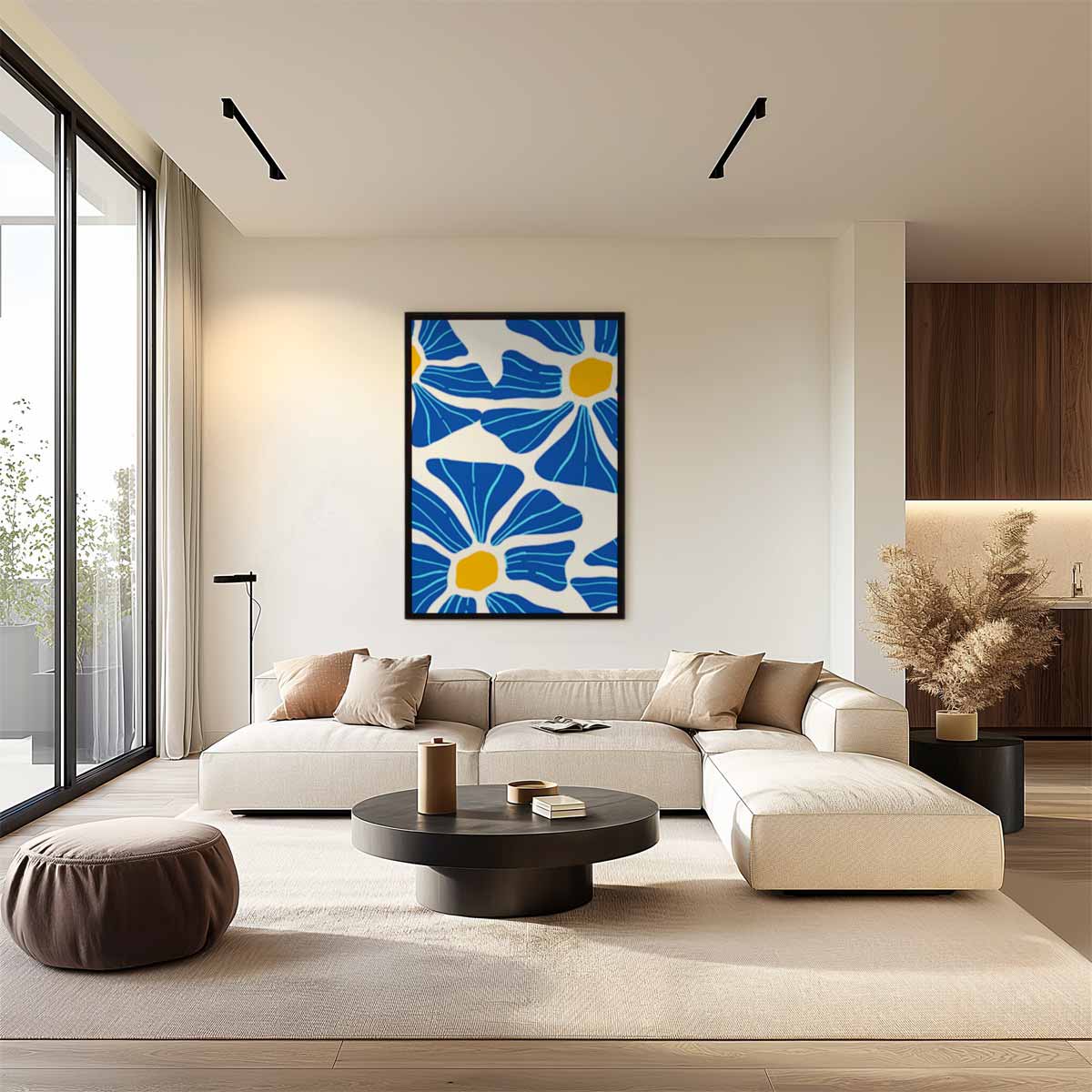 Bloeiend Blauw Bloemenpatroon – staand kunstwerk voor modern interieur