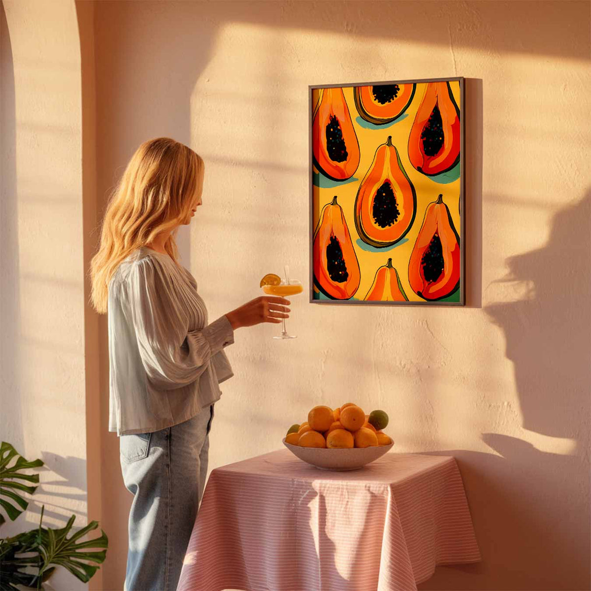 Tropische Papaya Illustratie – keuken poster als sfeervolle staande wanddecoratie