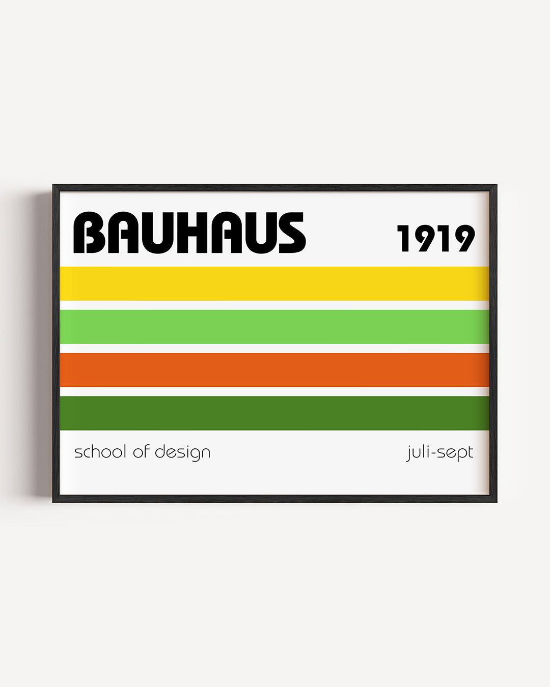 Kleurstroken en tekst – liggende Bauhaus poster als wanddecoratie