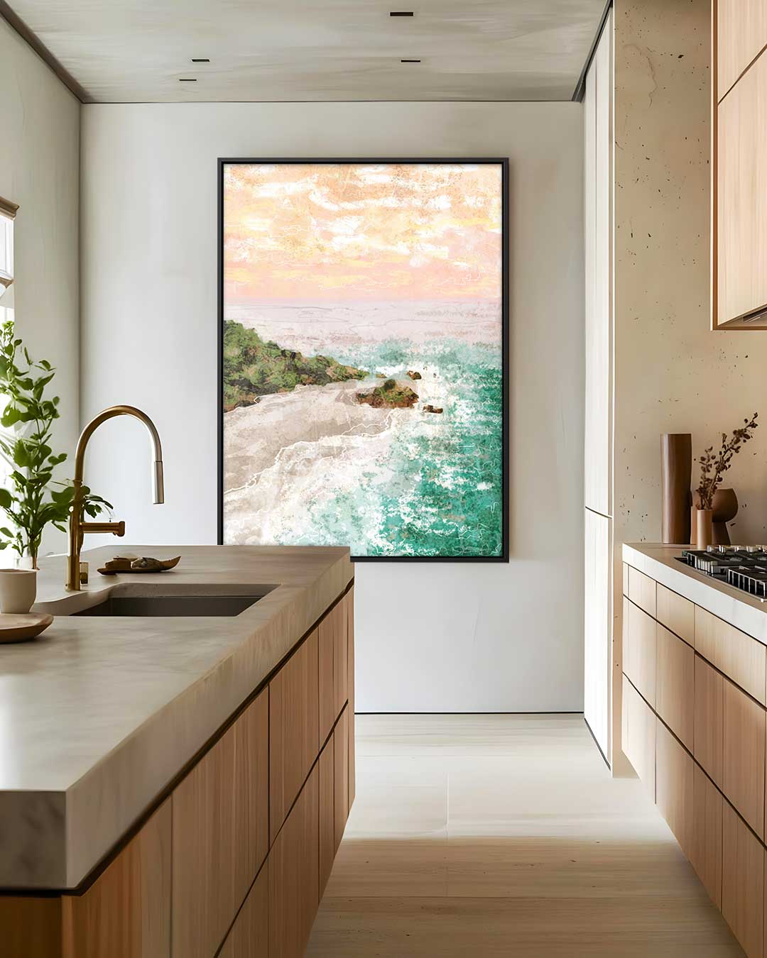 Zonsondergang aan de Kust – staande wandkunst voor woonkamer of interieur