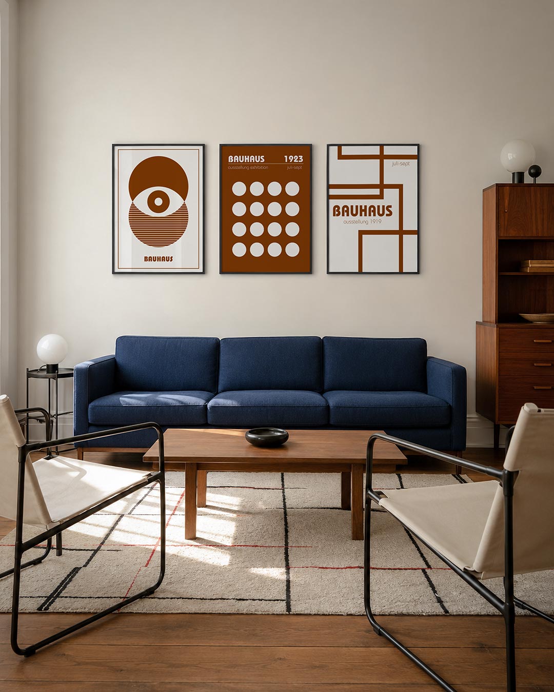 Vorm en lijnenspel driedelige posterset – deze posterset in drie delen toont een speelse combinatie van cirkels en lijnen in