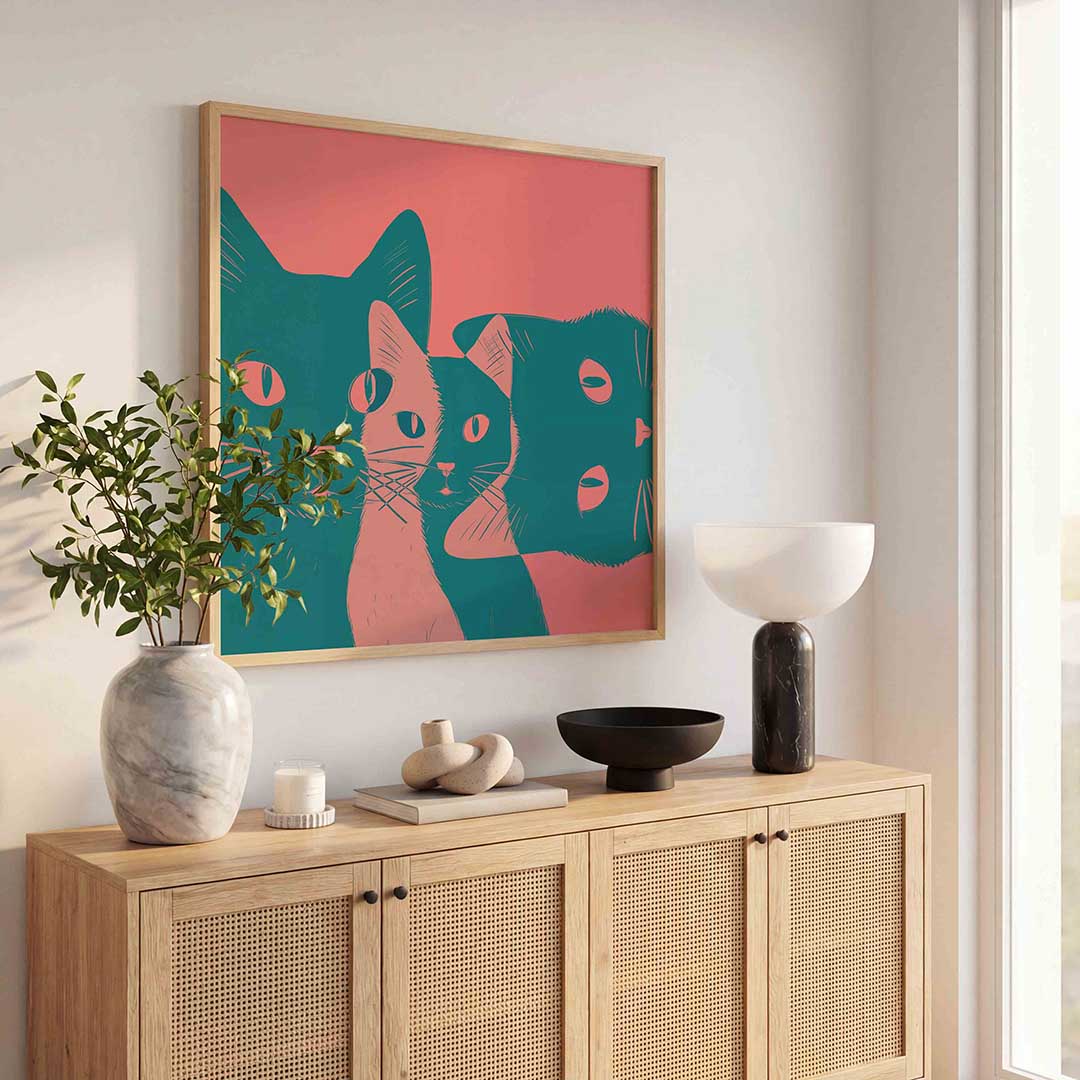 Drie katten – dierenillustratie als vierkante poster