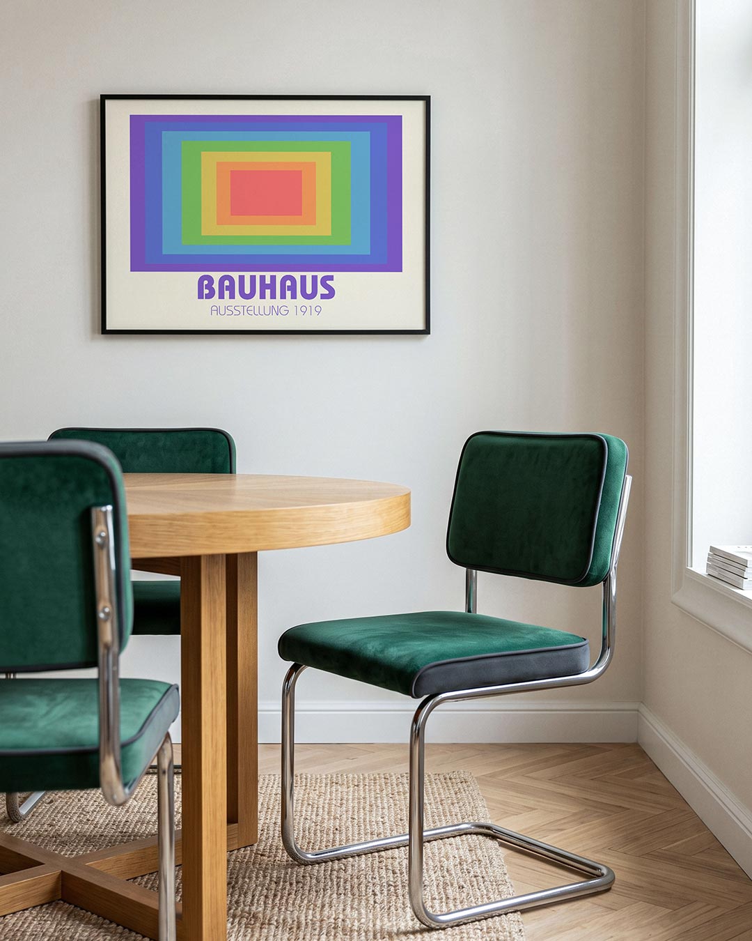 Vorm en kleurvlakken – liggende Bauhaus poster voor aan de muur