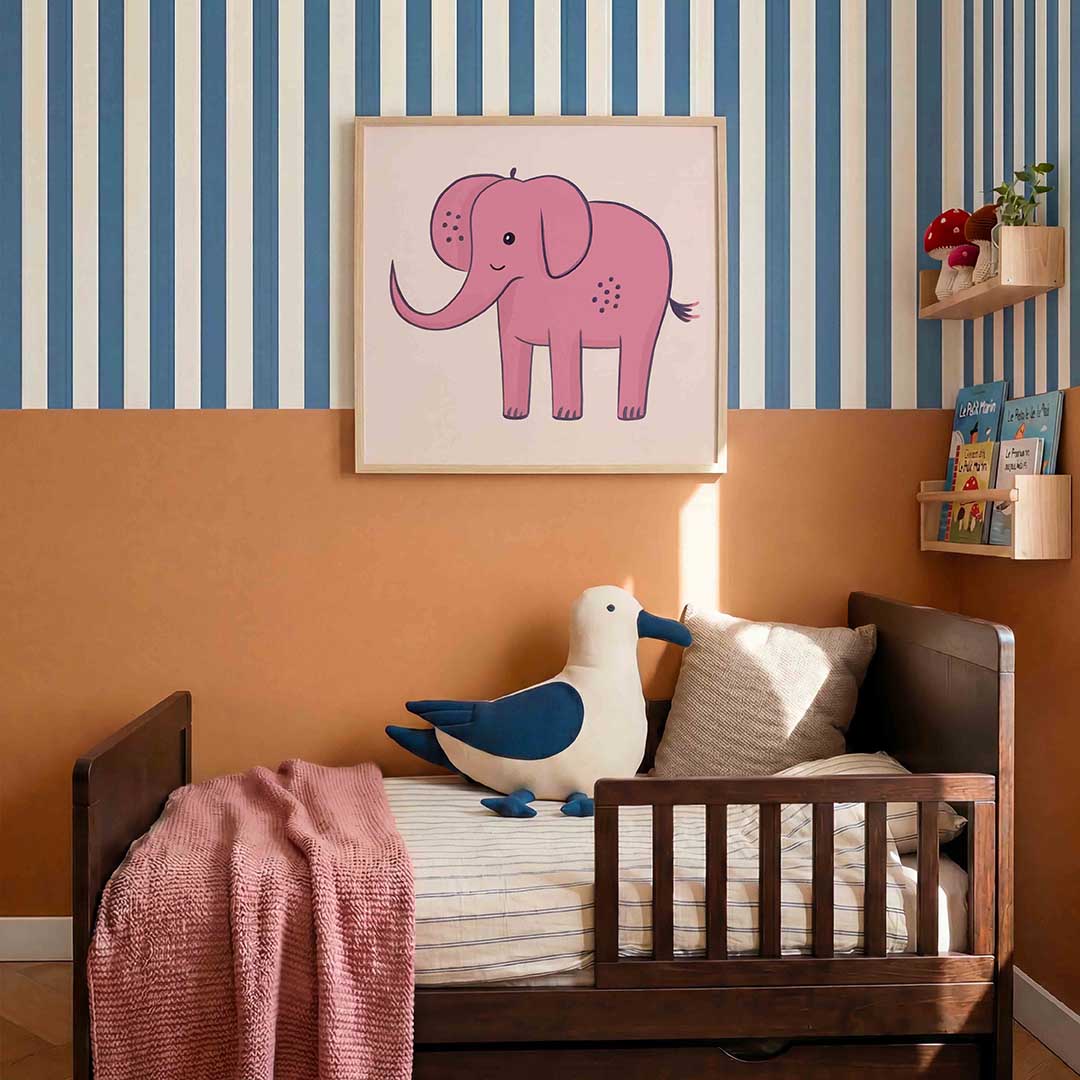 Roze olifant – kids poster in vierkant formaat