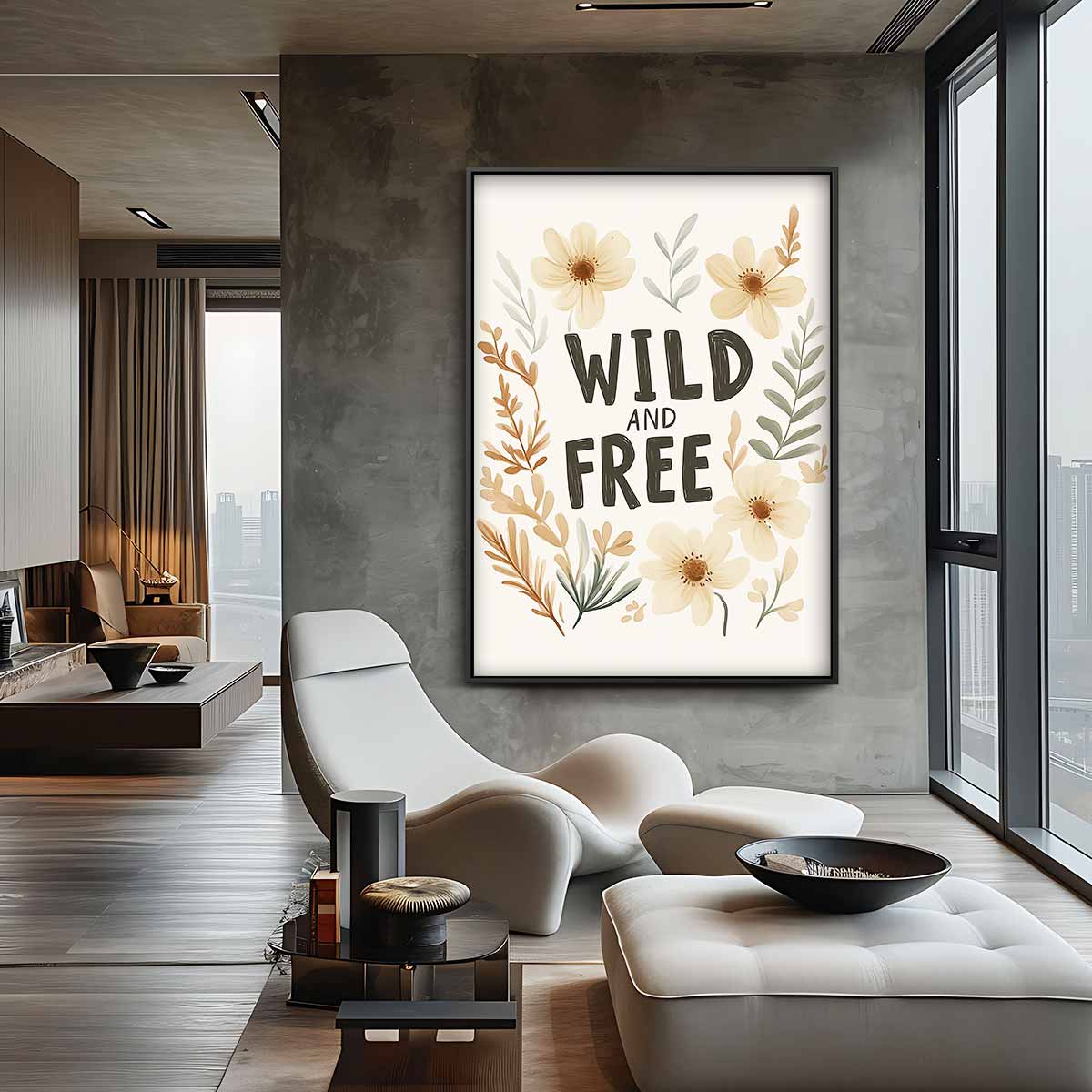 Wild and Free Bloemenprint – canvas wanddecoratie in portret formaat