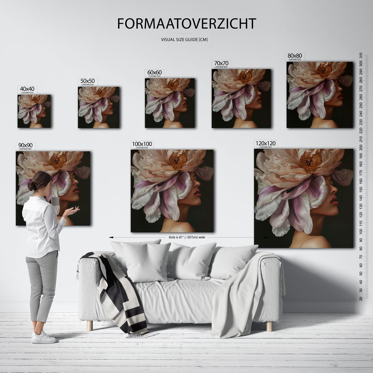 Bloem en gezicht – vierkante muurposter met vrouwelijk portret