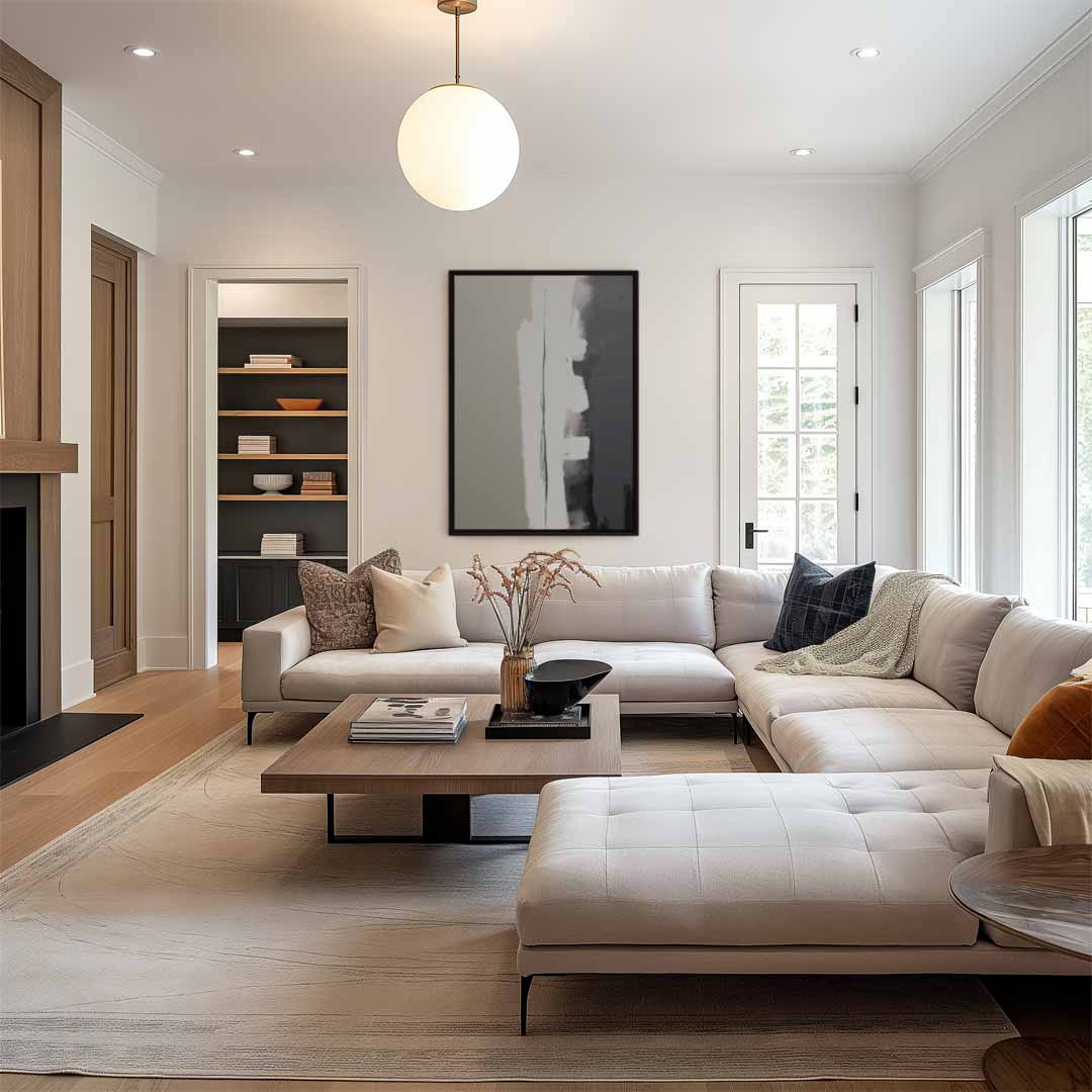 Minimalistische Verticale Lijn op Tweekleurige Achtergrond – staand kunstwerk voor modern interieur