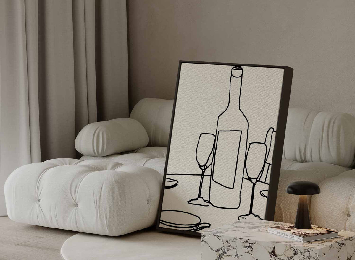 Minimalistisch Tafereel van Wijn en Glazen – plexiglas wanddecoratie in portret formaat