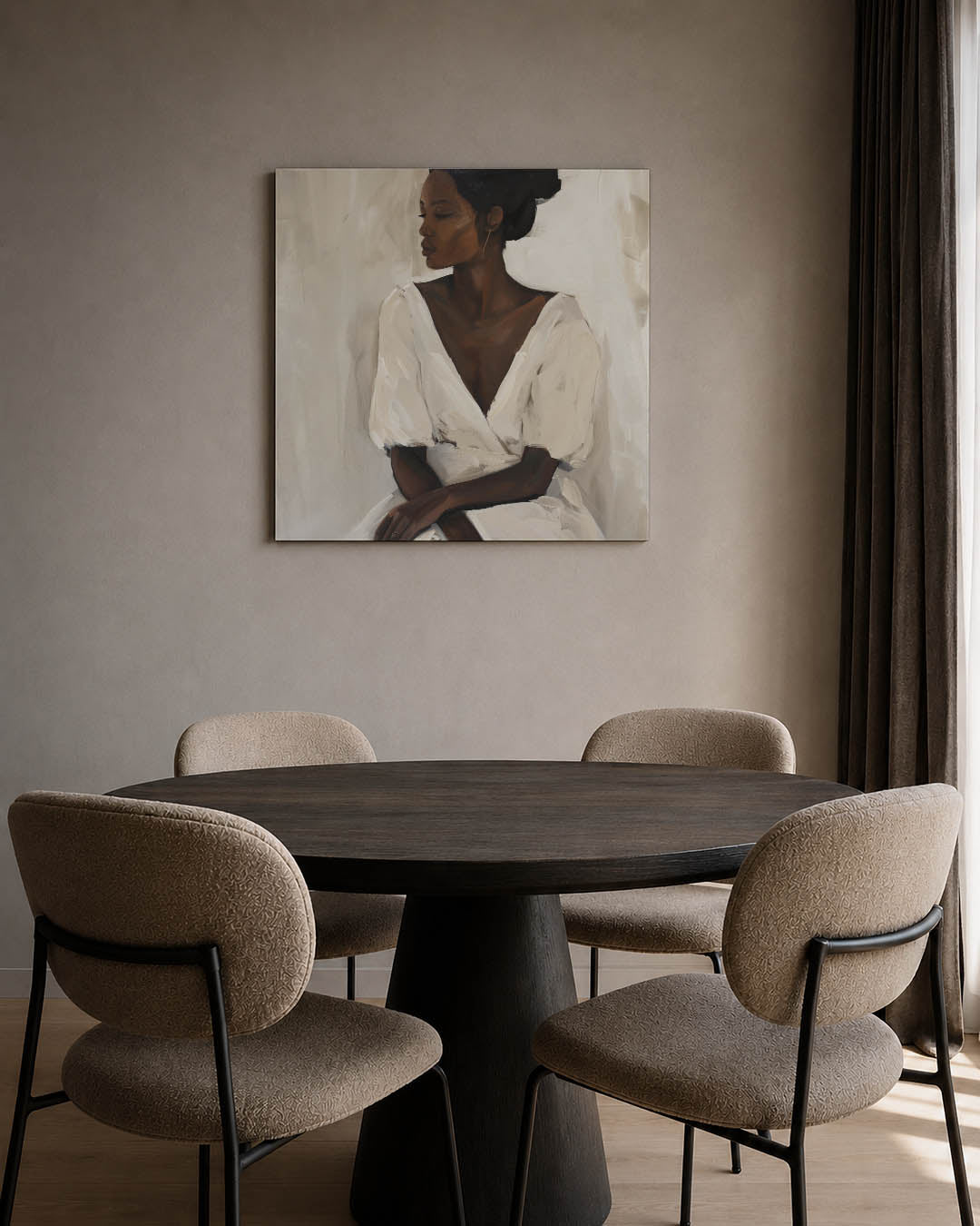 Elegante vrouwelijke pose kunstwerk – tweede productweergave – dit kunstwerk toont een vrouw in een serene pose, met zachte
