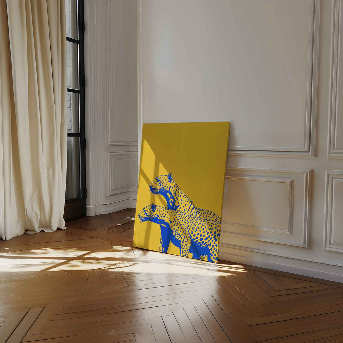 Elegante Cheetahs in Kleur – staand kunstwerk voor modern interieur