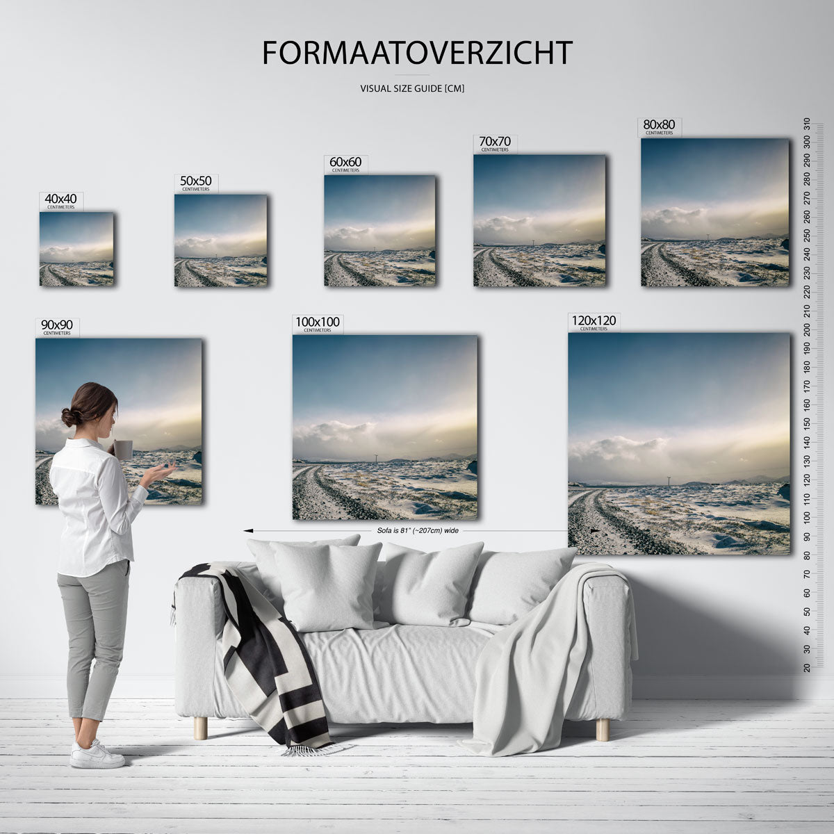Winterlandschap met weg kunstwerk – materiaalweergave – een uitgestrekt winterlandschap met een kronkelende weg. De lucht is