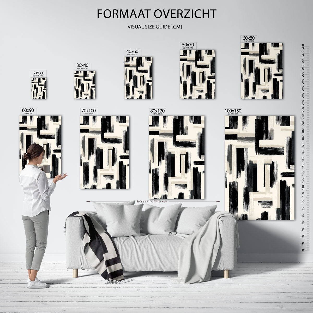 Abstracte penseelstreken – staande muurposter met abstracte vormen