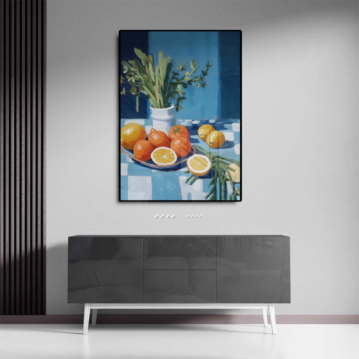 Frisse Citrussymfonie – dibond wanddecoratie in staand formaat