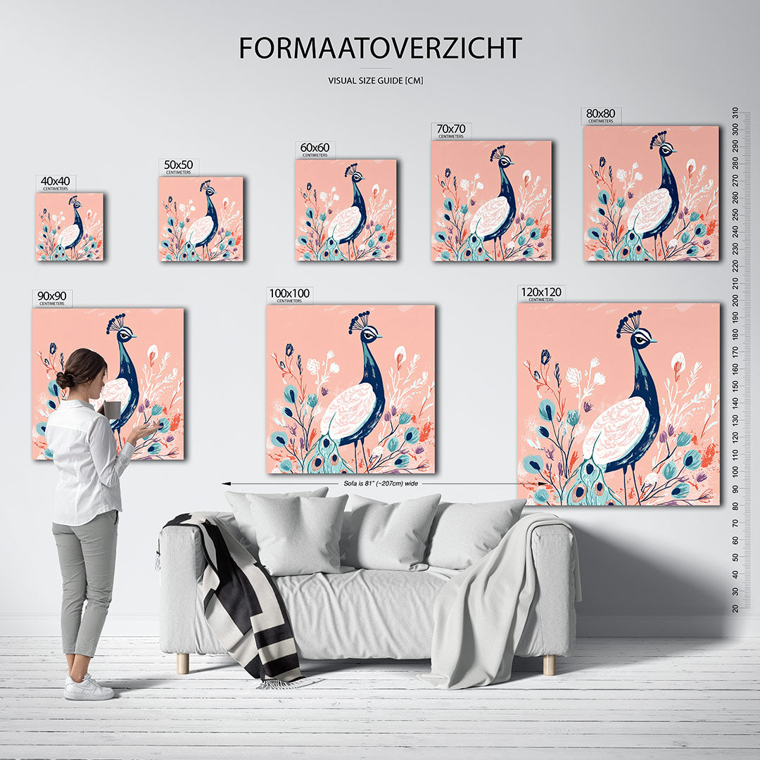 Vogels en bloemen kunstwerk – dit werk toont een sierlijke vogel omringd door bloemen. De zachte kleuren en vloeiende lijnen